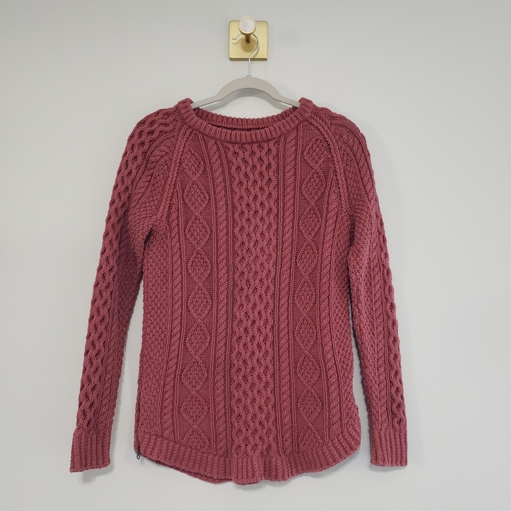 L.L. Bean Signature Cable Knit Sweater Women XS Mauve 100% Cotton Fishermen